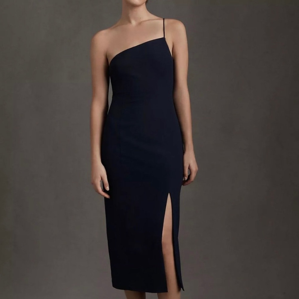 BHLDN Miranda Crepe Midnight Blue Midi Dress Size 6